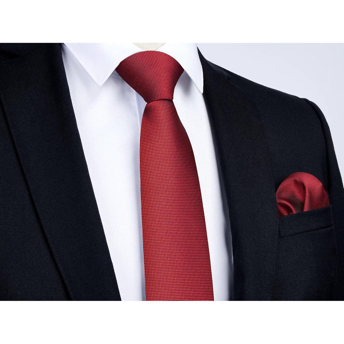 Krawatten-Set Herren Unifarben mit Einstecktuch Rot