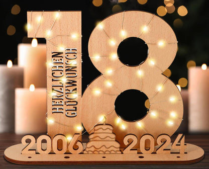 Personalisiertes Geschenk 18. Geburtstag LED Geldgeschenk Holz