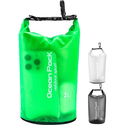 Wasserdichte Tasche 2L Grün mit Schultergurt für Wassersport