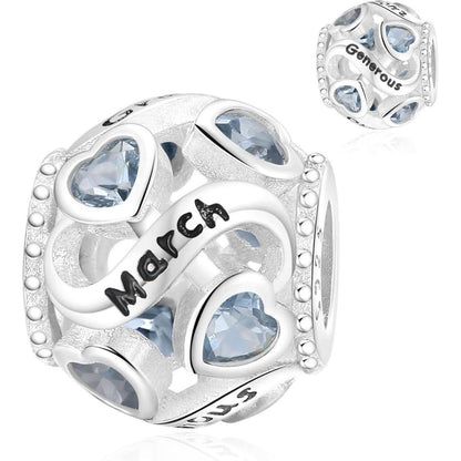 925 Sterling Silber Geburtsstein Charm Anhänger - Herz Bead für Frauen, März
