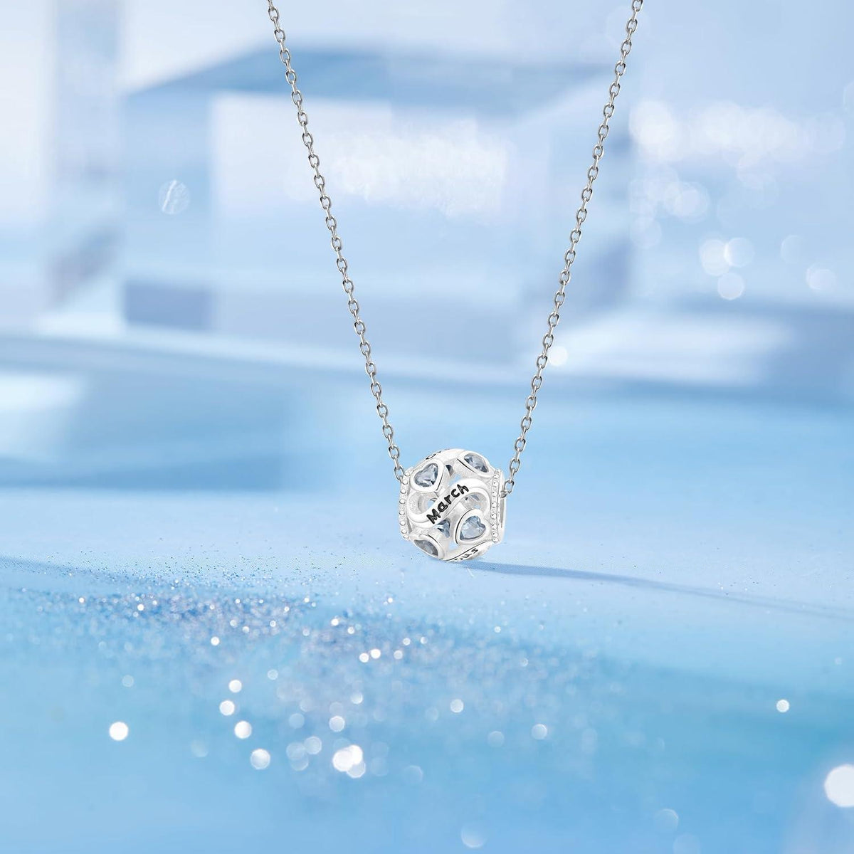 925 Sterling Silber Geburtsstein Charm Anhänger - Herz Bead für Frauen, März