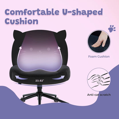 Bürostuhl ohne Armlehnen, Höhenverstellbar Drehstuhl mit Rollen, Ergonomischer Stuhl