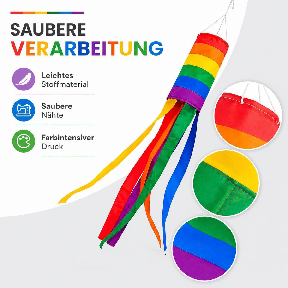 Regenbogen Windsack – Garten & Balkon Dekoration 88cm