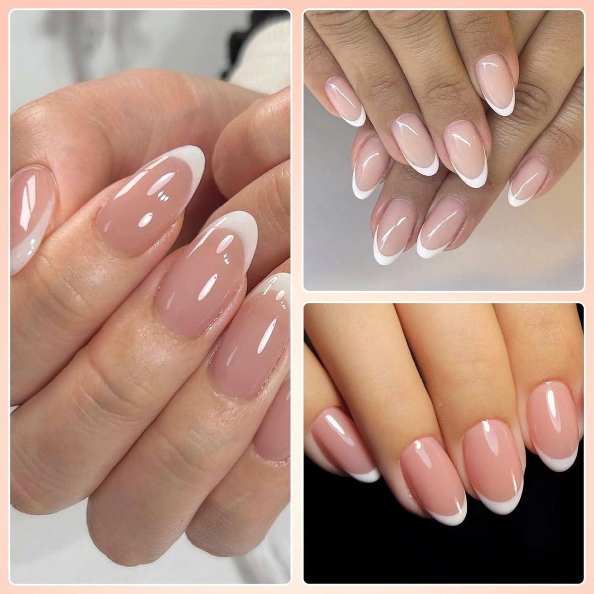 French Press On Nails Kurz Mandel Weiß Arc