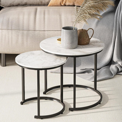 Runder Couchtisch Set Schwarz Metall Marble Wohnzimmer