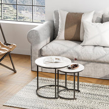 Runder Couchtisch Set Schwarz Metall Marble Wohnzimmer