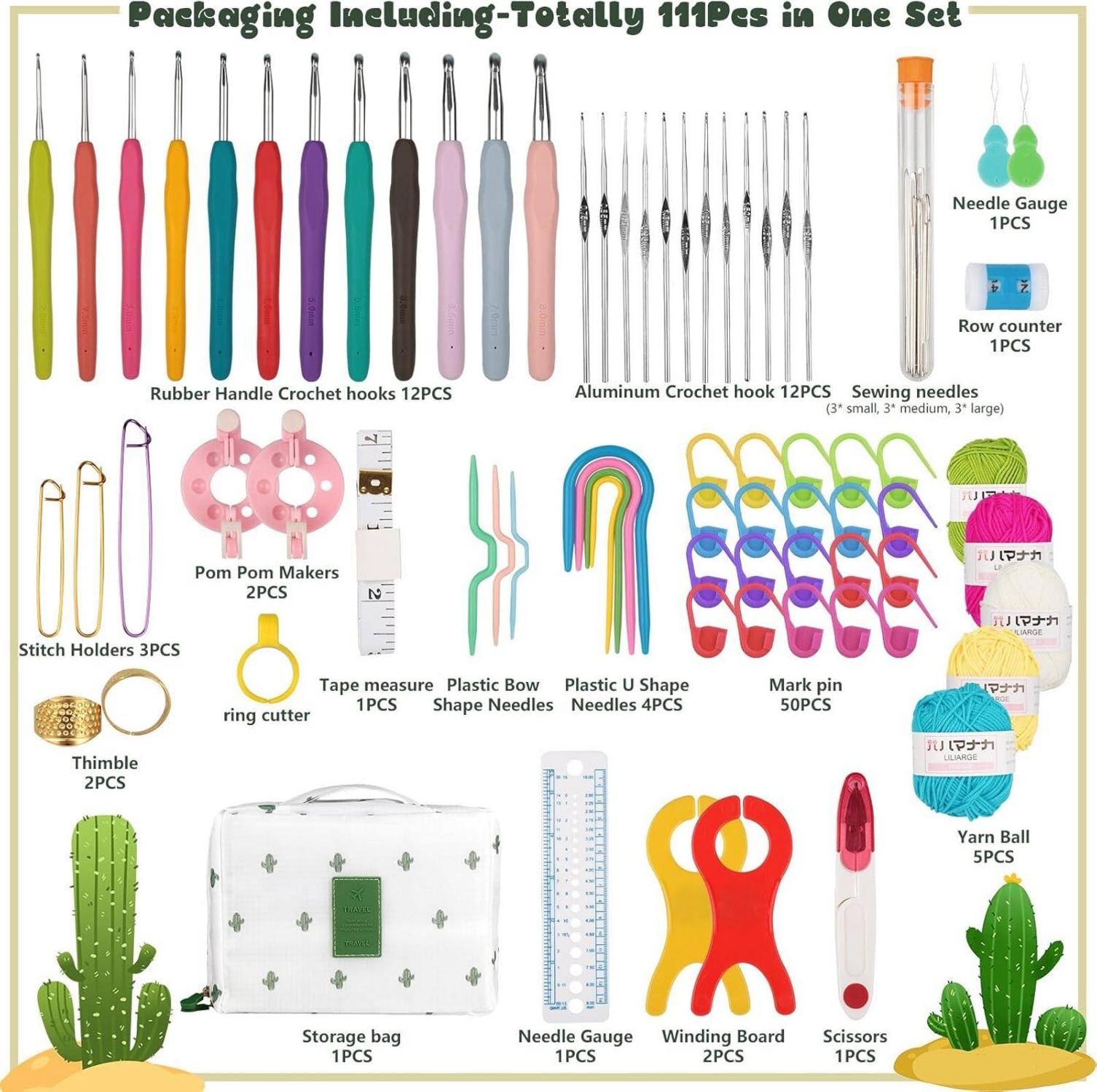 YINVA Häkelnadel Set 111 Teile Ergonomische Häkelnadeln Crochet mit Tasche