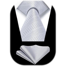 Herren Krawatte mit Einstecktuch Set, Silbergrau, Elegant