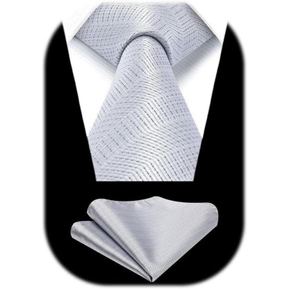 Herren Krawatte mit Einstecktuch Set, Silbergrau, Elegant