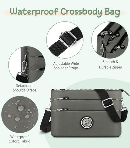 VOBUKE Umhängetasche Damen Mittelgroß Nylon Wasserdicht Crossbody Bag Grün Grau