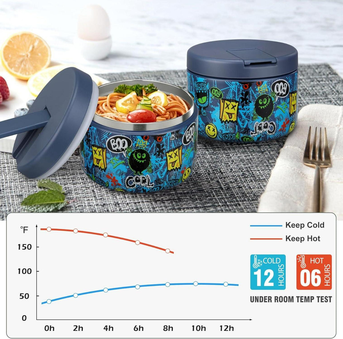 Thermobehälter 350ml Edelstahl Kinder Lunchbox auslaufsicher Blau