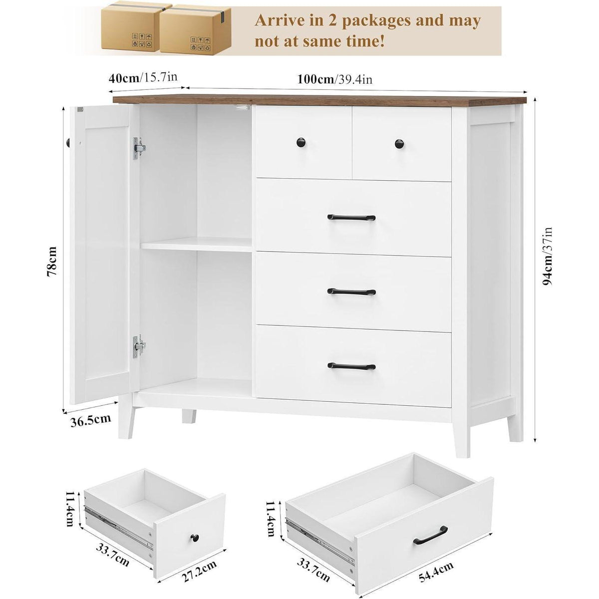 Weißer Küchenschrank mit 5 Schubladen & Arbeitsplatte