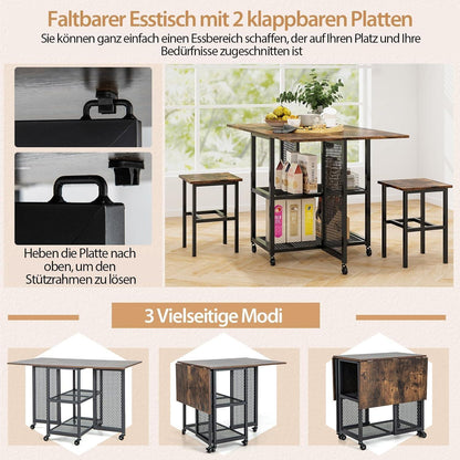 Klappbarer Esstisch Set für 2 Personen mit Rollen & Ablagen