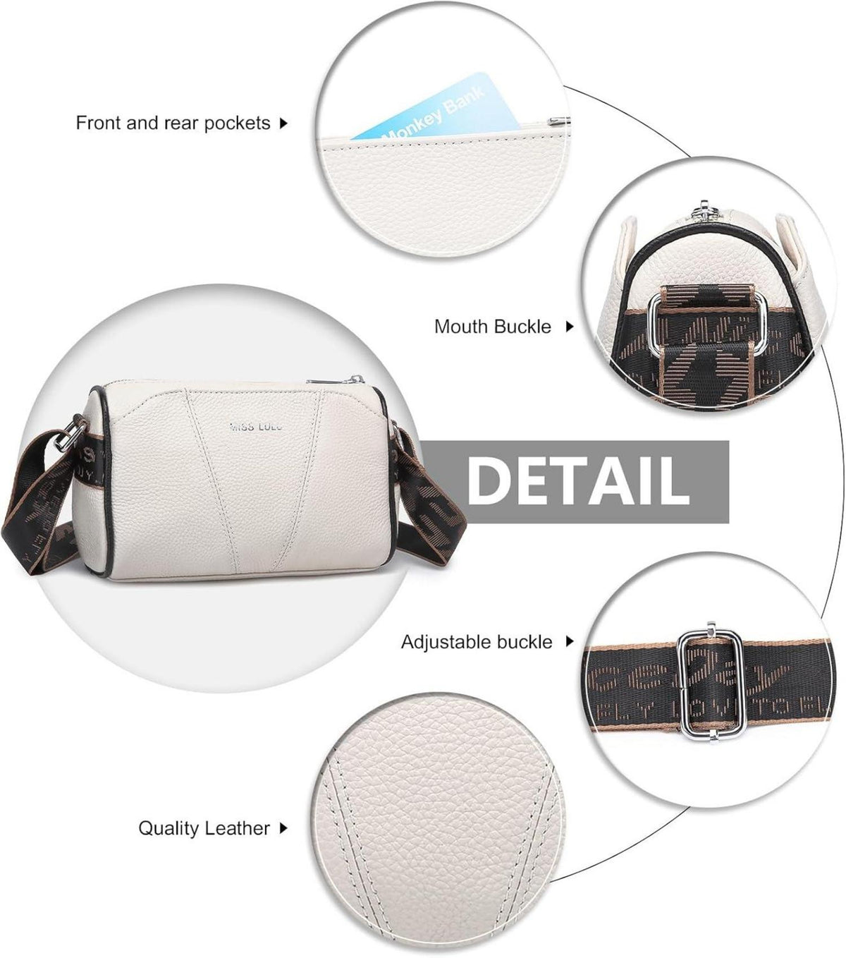 Echtes Leder Crossbody Bag mit breitem Gurt und abnehmbarem