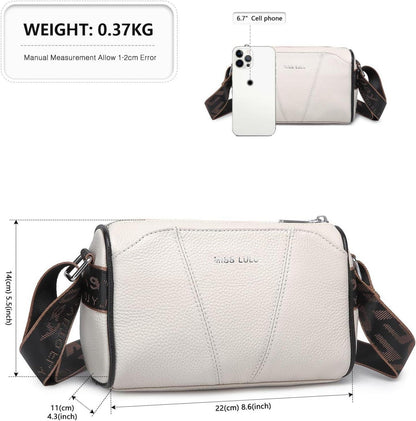Miss Lulu Damen Crossbody-Umhängetasche Echtes Leder Beige