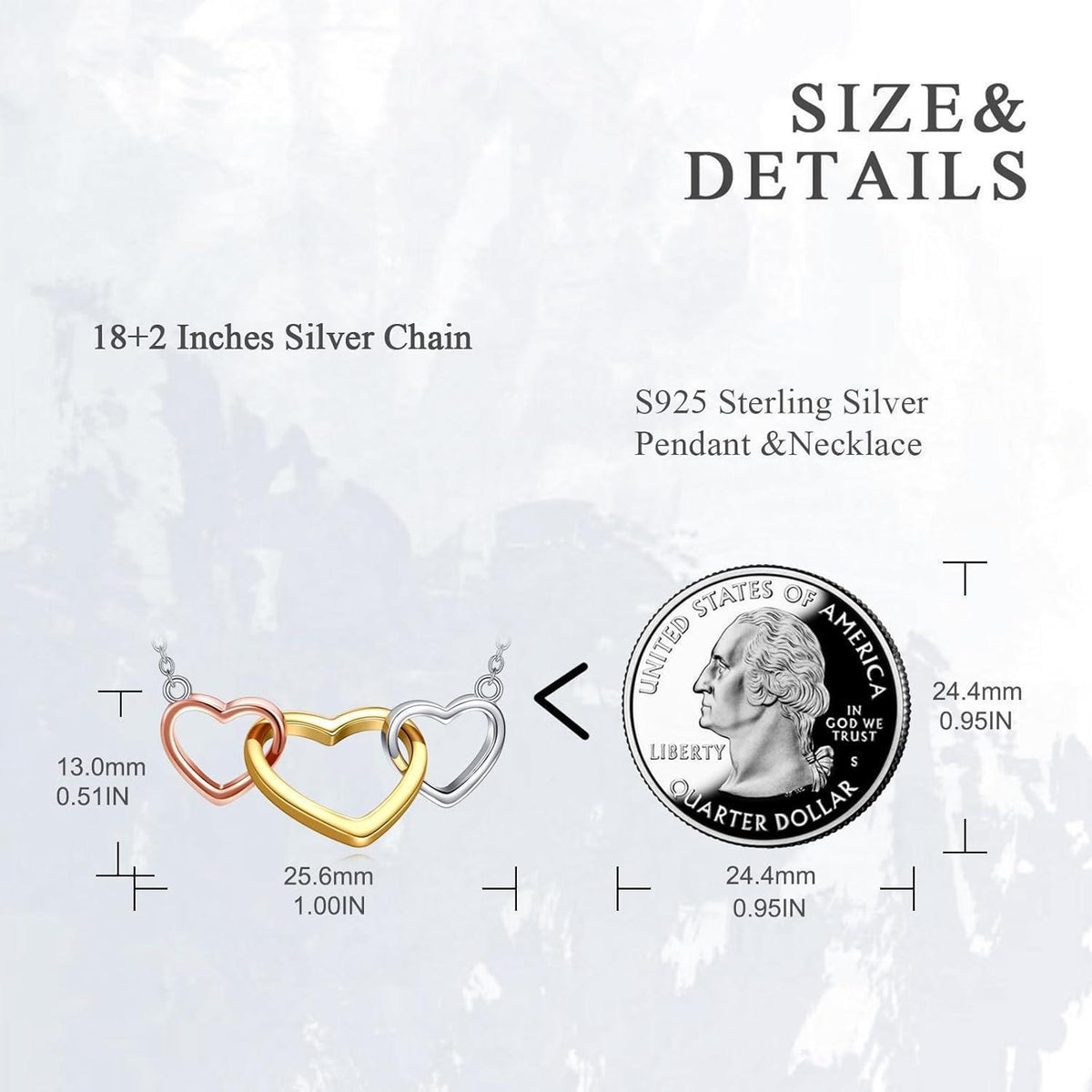 Sterling Silber 3 Herz Anhänger Halskette für Damen und Mädchen