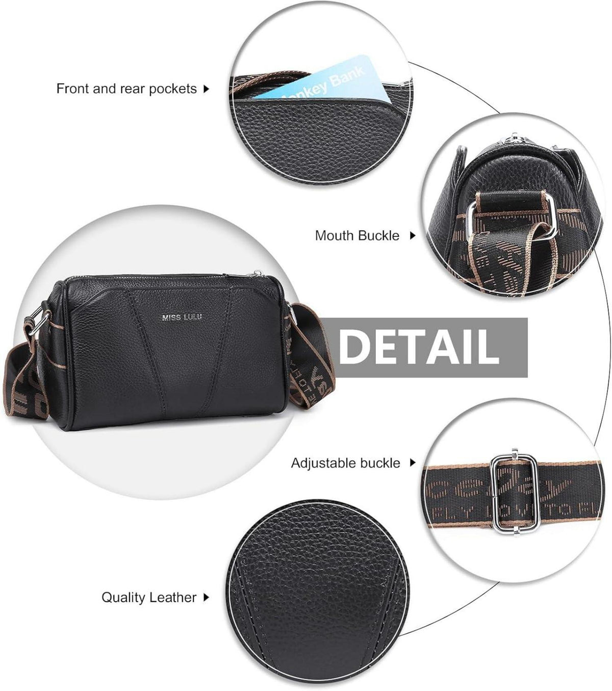 Crossbody Bag Damen Umhängetasche Echtes Leder Breiter Gurt Reise Einkaufen