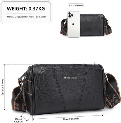 Leder Crossbody Bag Damen Umhängetasche Breiter Gurt Abnehmbarer Schultergurt