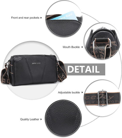 Leder Umhängetasche Damen Crossbody Bag Breiter Gurt Echtleder Hat