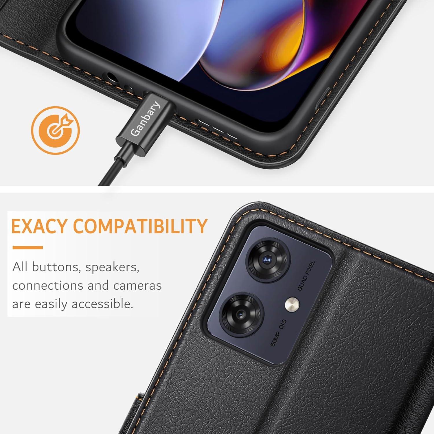Leder Handyhülle für Motorola Moto G54 5G, Klapphülle in Schwarz mit