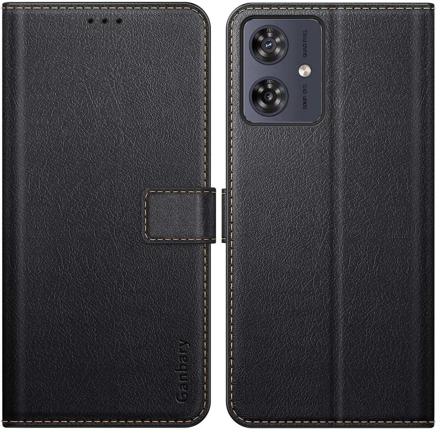 Motorola Moto G54/G64 5G Handyhülle Schwarz Leder Klapphülle mit Kartenfach und Standfunktion