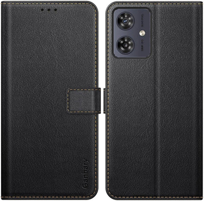 Motorola Moto G54/G64 5G Handyhülle Schwarz Leder Klapphülle mit Kartenfach und Standfunktion