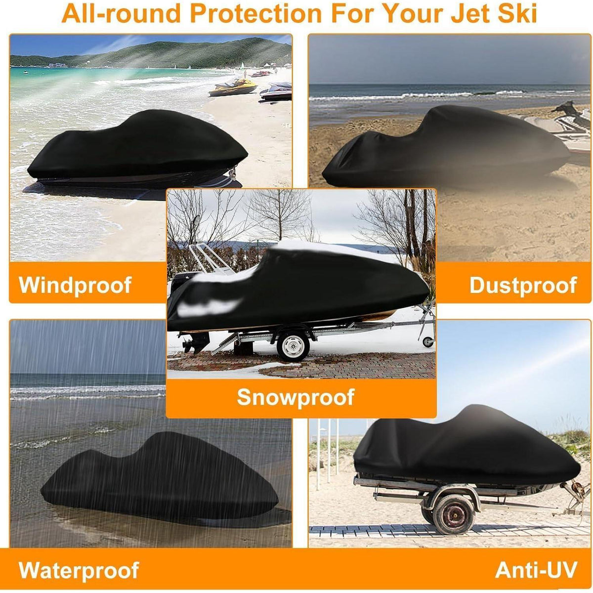 Wasserdichte Jetski Abdeckung 320-343cm mit Belüftung & Schnallen