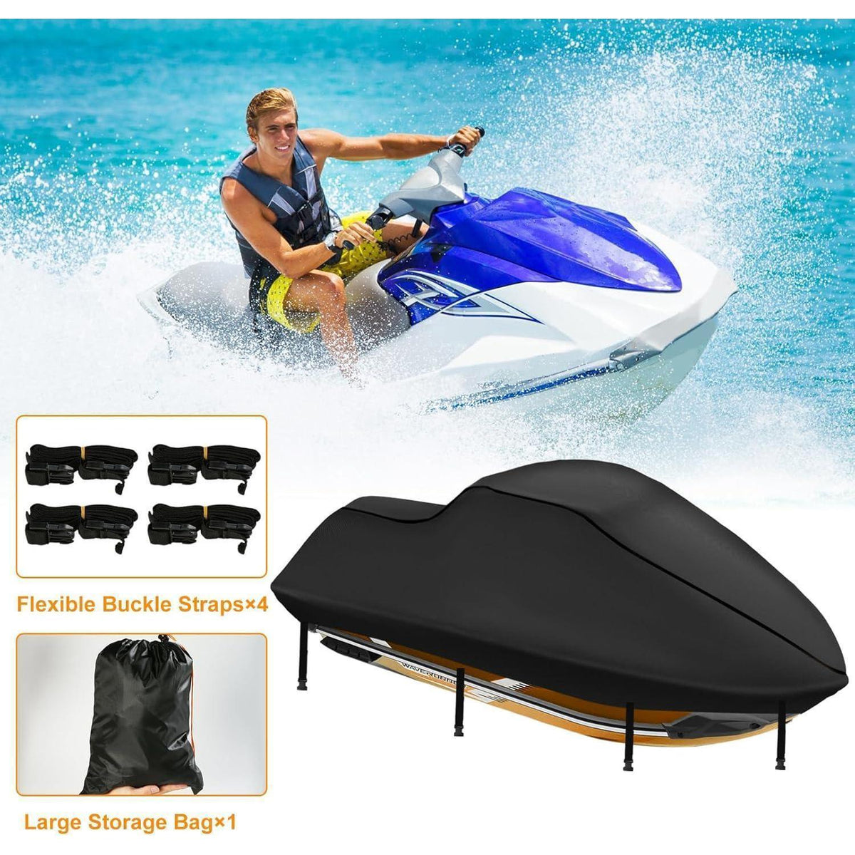 Wasserdichte Jetski Abdeckung 320-343cm mit Belüftung & Schnallen