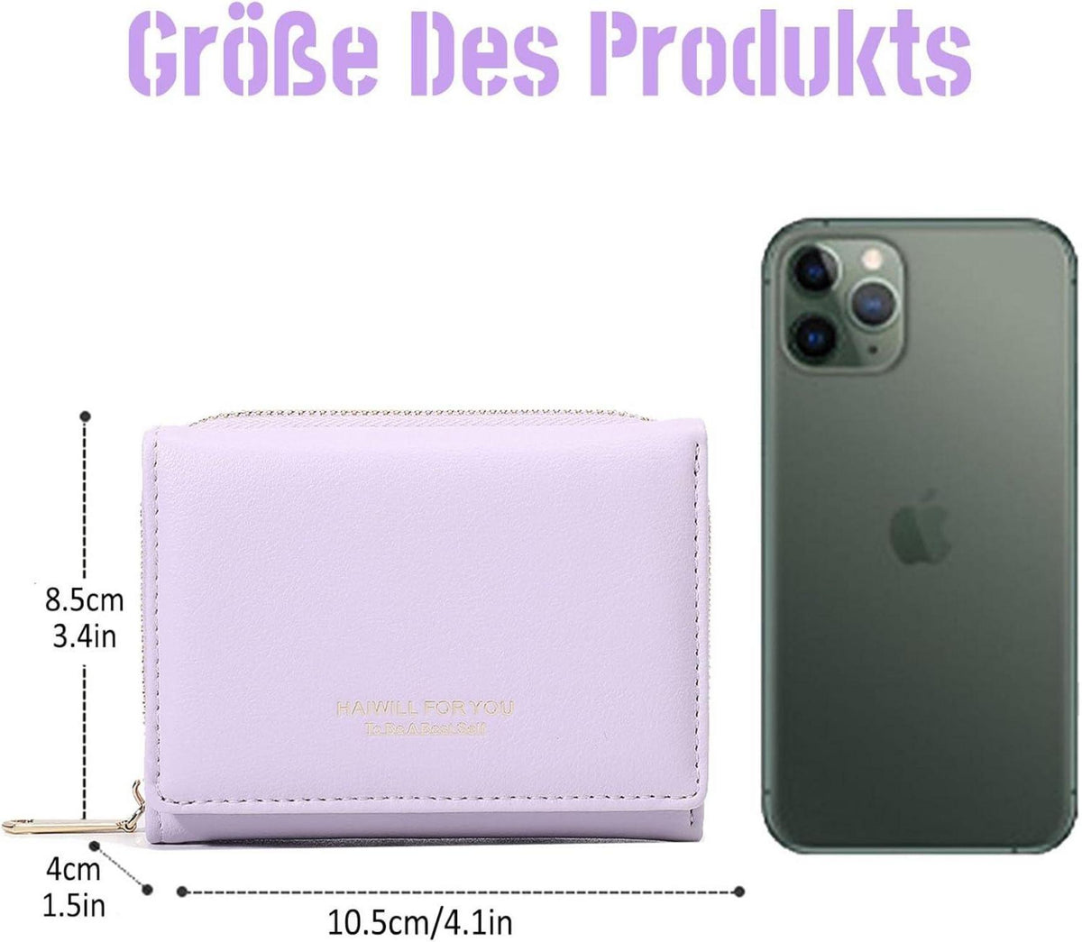 HAIWILL Geldbörse Damen Klein PU Leder Münzfach 7 Kartenfächer Lila 2