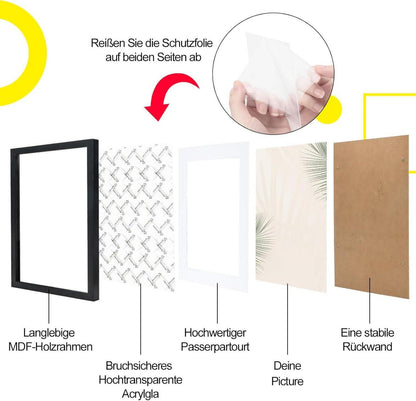 Bilderrahmen Set 5er Schwarz 10x15 cm MDF Acrylglas Aufhängen Aufstellen