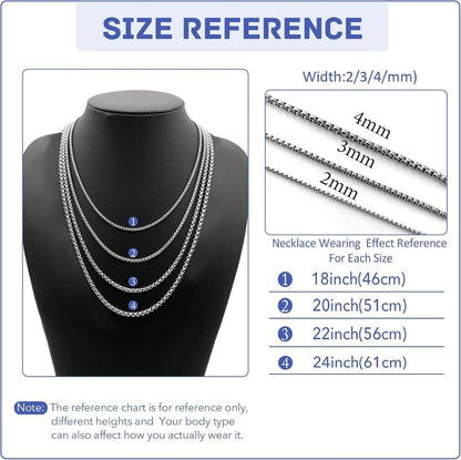 LOCCY Herren Silber Box Kette 2/3/4mm Briolette Halskette