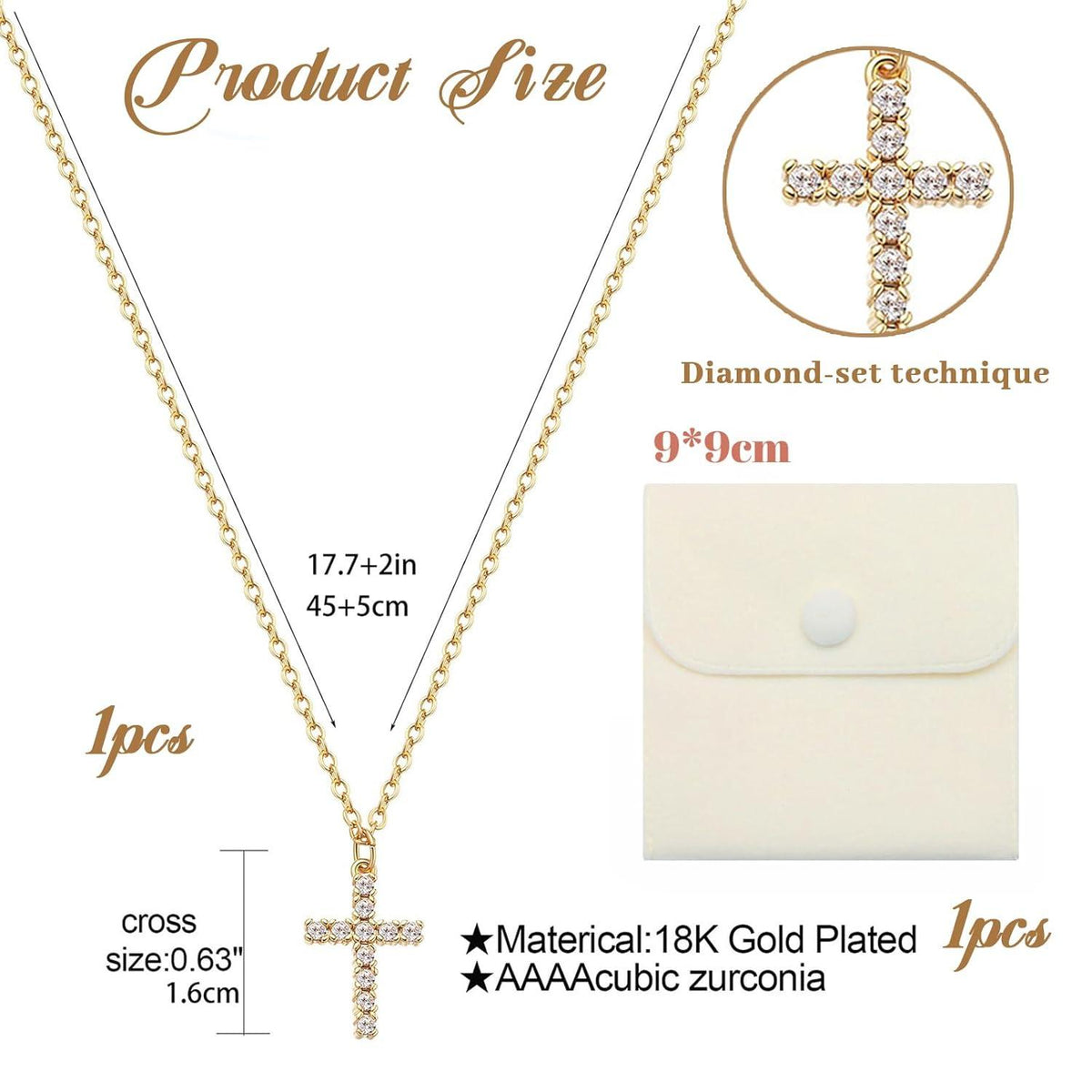 Lilbitty Kreuz Diamant Kette 14K Gold Layered Damen