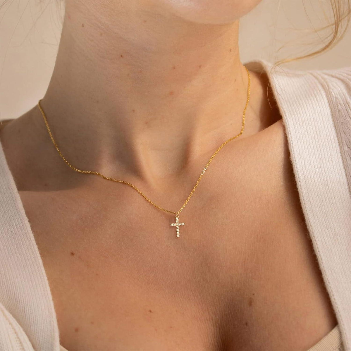 Damen Kreuz Diamant Kette Gold 14K Layered Choker Halskette Modeschmuck