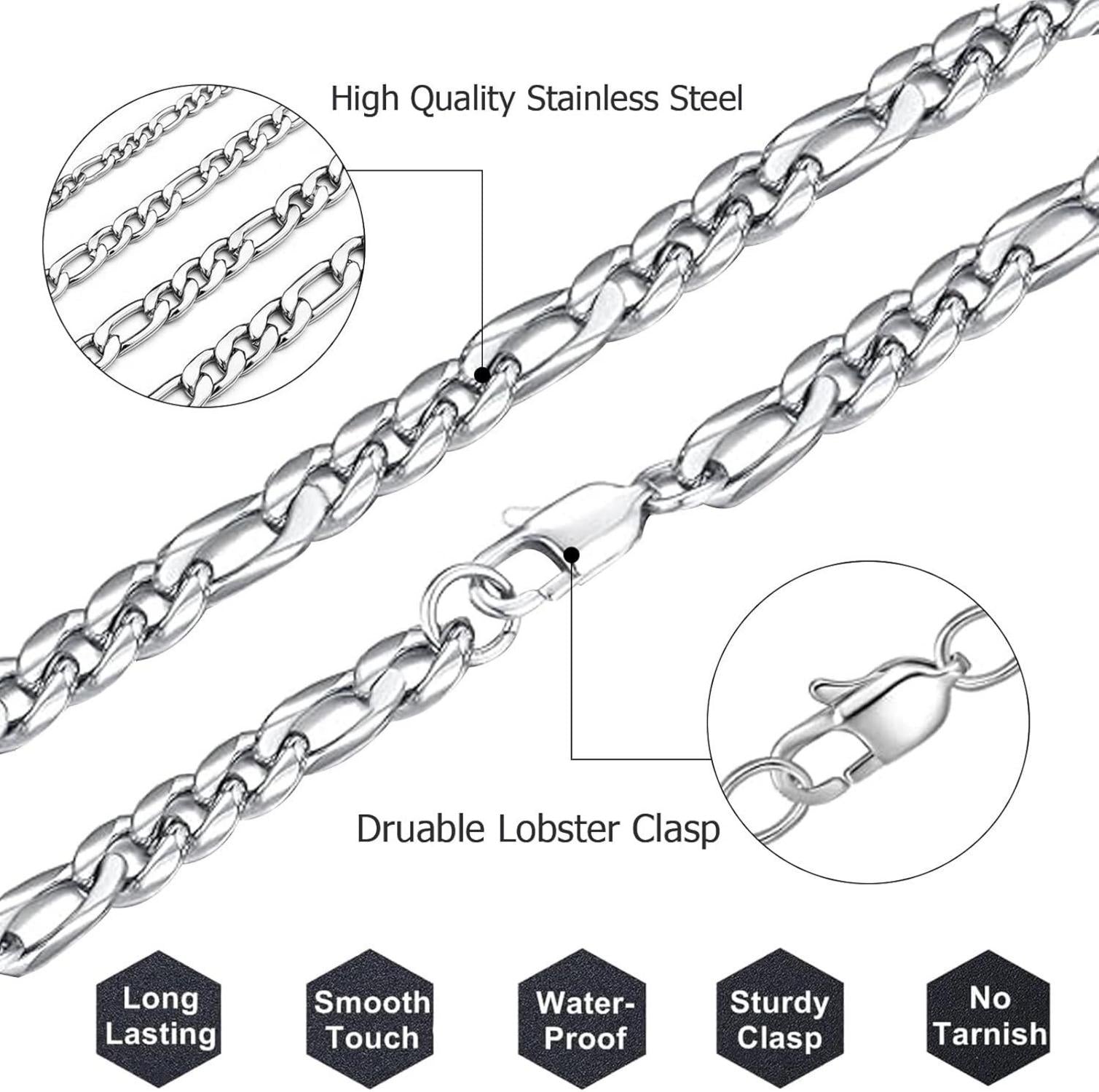 LOCCY Herren Figarokette 3/4/5mm Edelstahl Silber Halskette 56cm