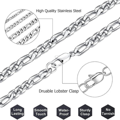 LOCCY Herren Figarokette 3/4/5mm Edelstahl Silber Halskette 56cm