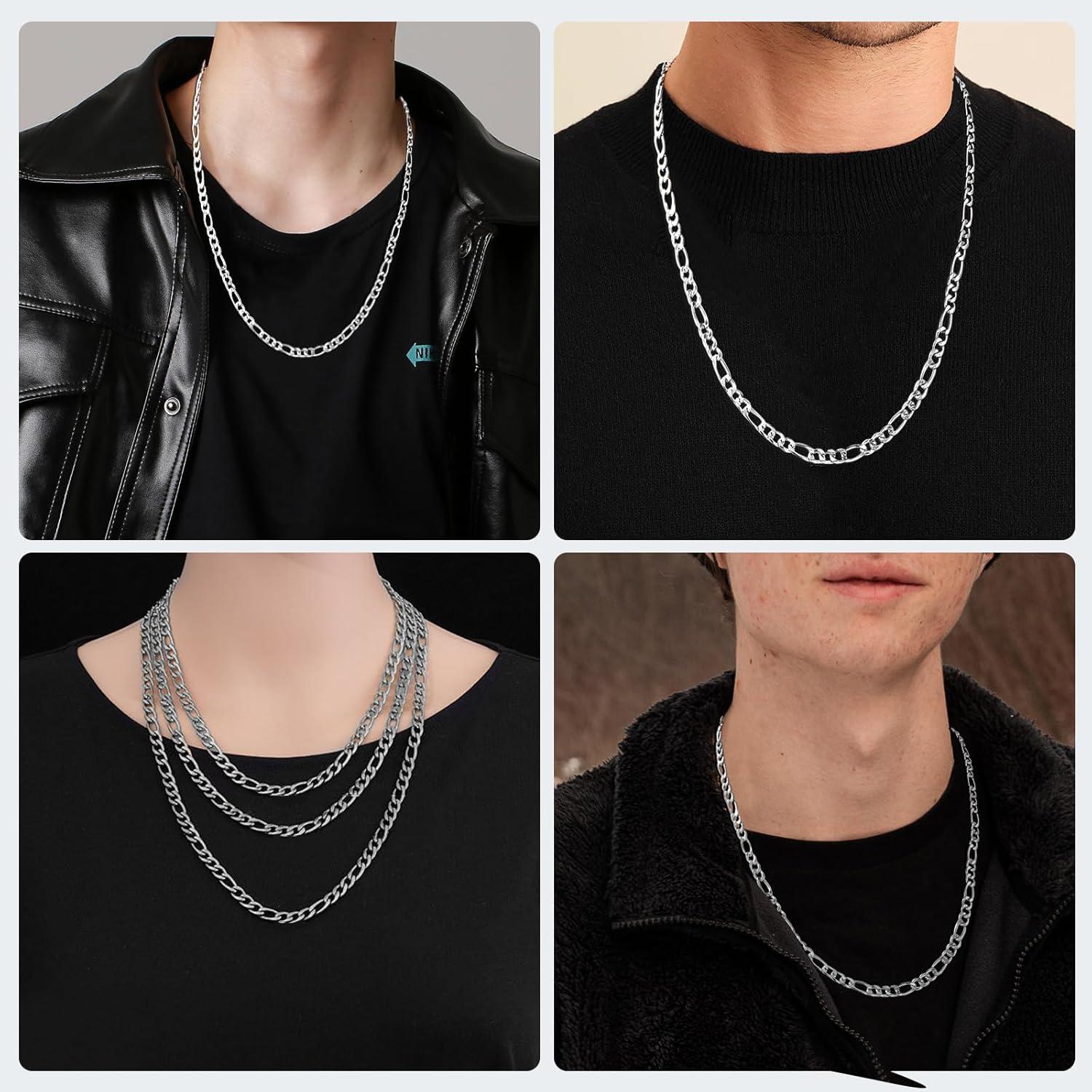 Herren Figarokette Edelstahl Silber Halskette 3/4/5mm für Jahrestag
