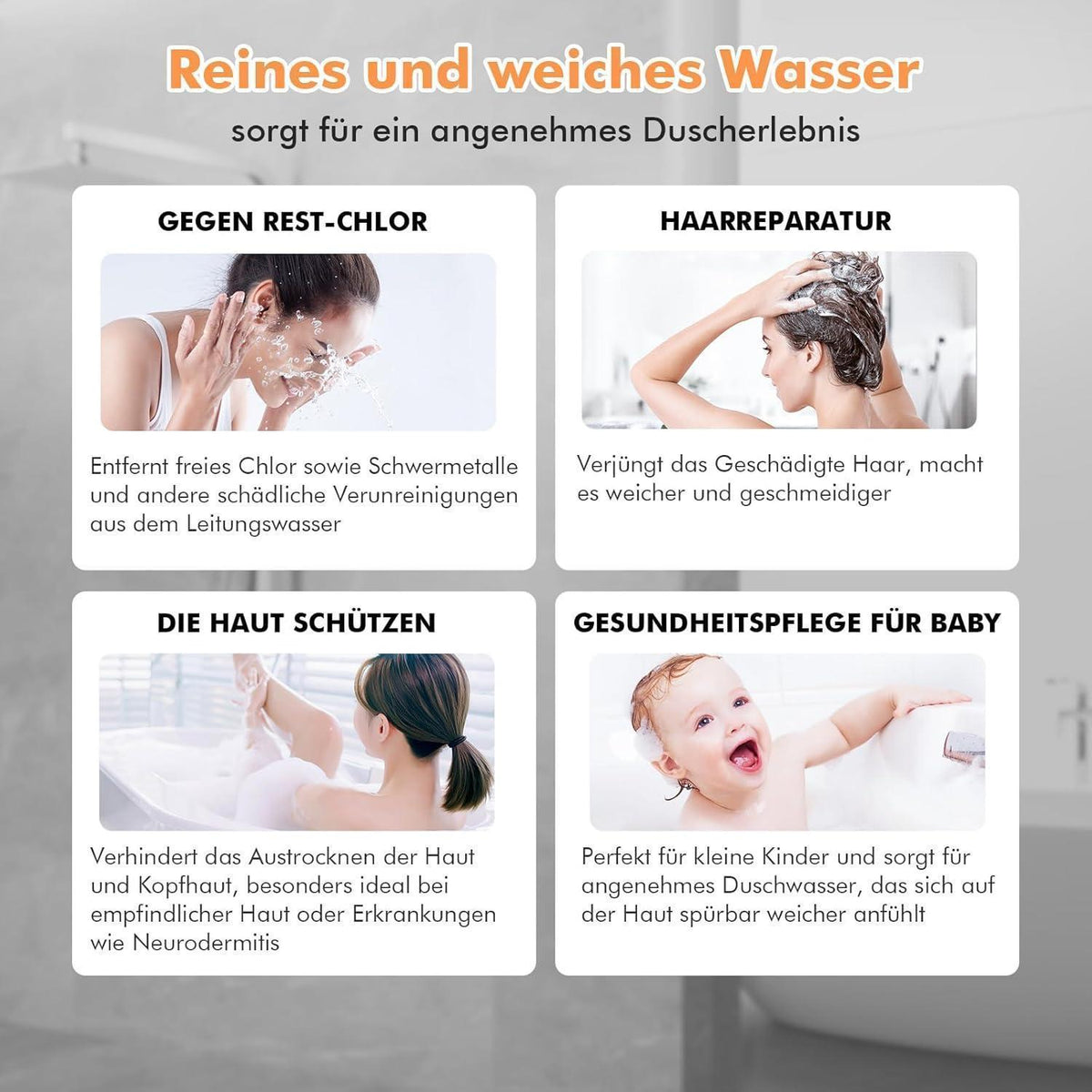 Filter Duschkopf Handbrause mit Schlauch & 15-Schicht-Filter