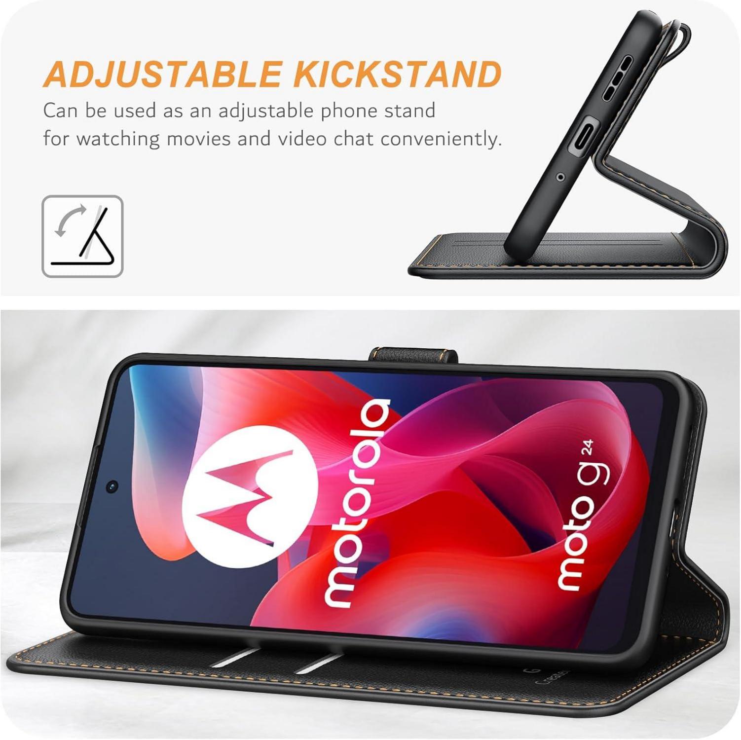 Handyhülle Motorola Moto G24 Premium Leder Schwarz Standfunktion