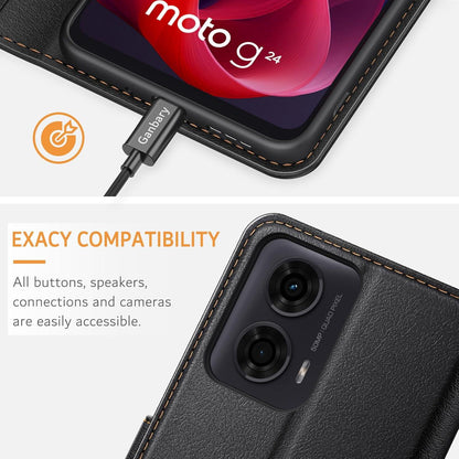 Leder Handyhülle mit Standfunktion für Motorola Moto G24 - Schwarz