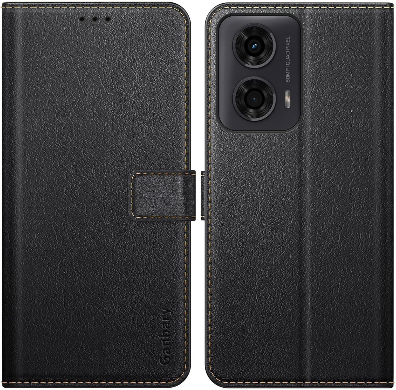 Handyhülle Motorola Moto G24 Premium Leder Schwarz Standfunktion