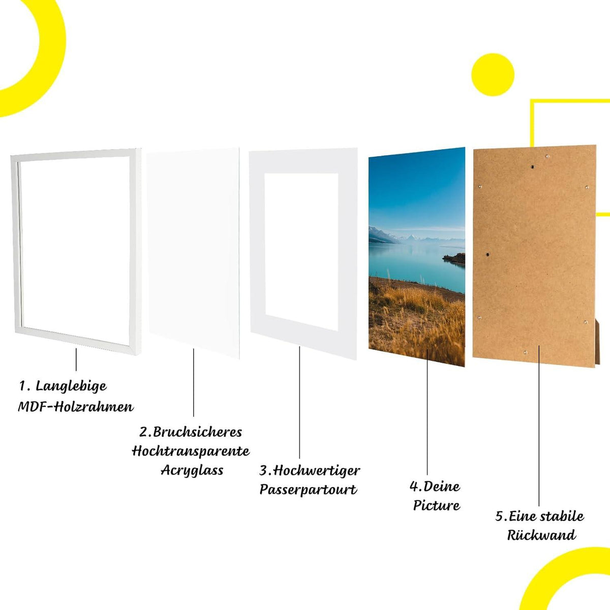 Bilderrahmen DIN A4 MDF Acrylglas weiß Aufhängen Aufstellen