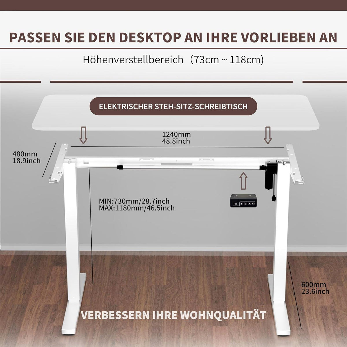 Elektrisch höhenverstellbares Schreibtischgestell mit Memory-Steuerung