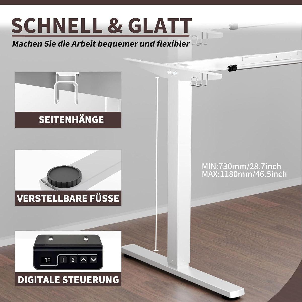 Elektrisches Schreibtischgestell Höhenverstellbar Stahl
