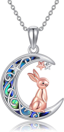 925 Sterling Silber Hasen Halskette Mond Anhänger Tier Schmuck
