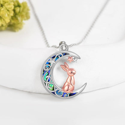 925 Sterling Silber Hasen Halskette Mond Anhänger Tier Schmuck