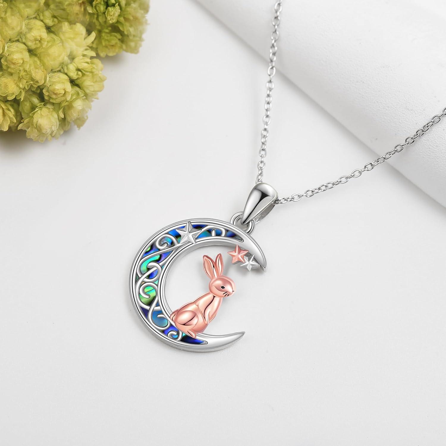 925 Sterling Silber Hase Mond Anhänger Halskette Ostern Geschenke
