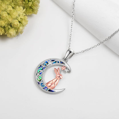925 Sterling Silber Hase Mond Anhänger Halskette Ostern Geschenke