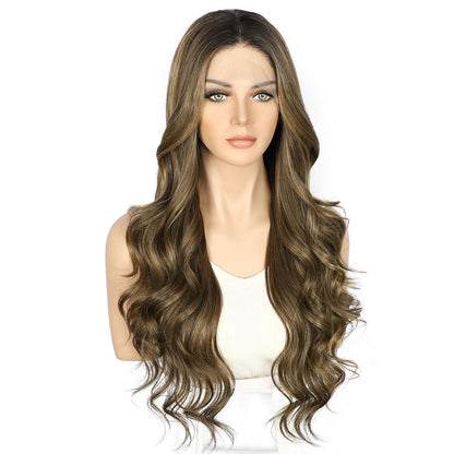 Synthetische Körperwelle Perücke Goldbraun Balayage 26 Zoll