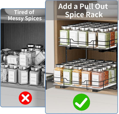Ausziehbares 2 Etagen Schwarz Gewürzregal Schrank Organizer