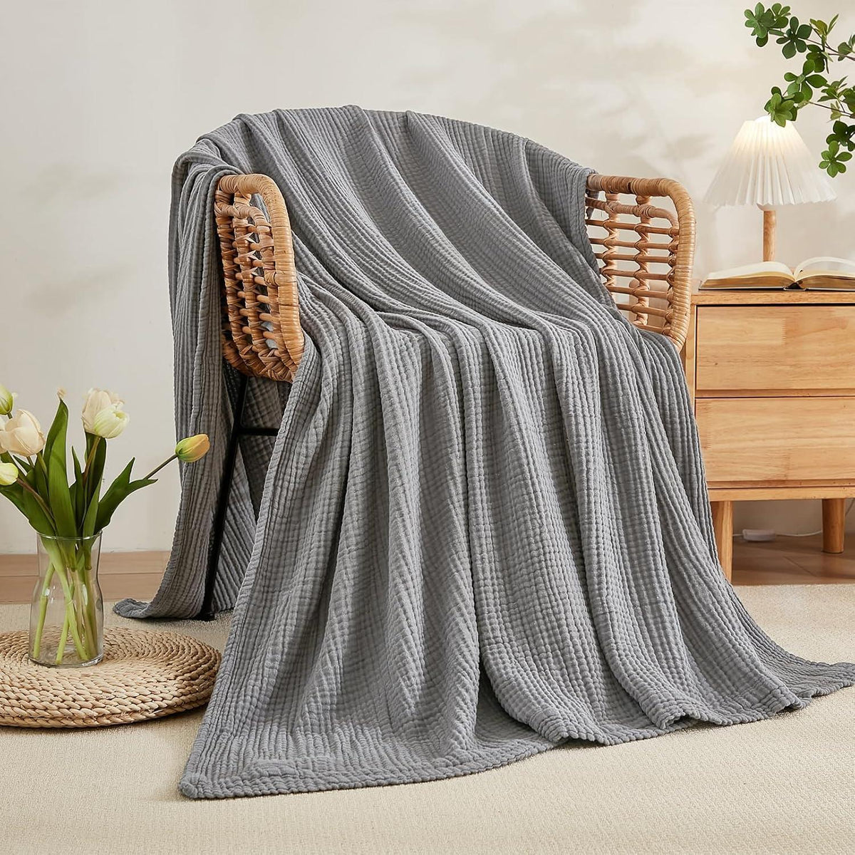 Kingsize Baumwolldecke Musselin Grau 274x229 cm